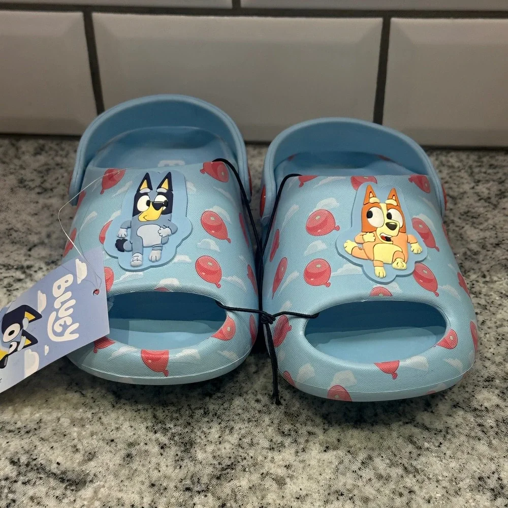 Kids Bluey Character Light Blue Balloon Print Slide Sandals Toddler Size 7-8 New